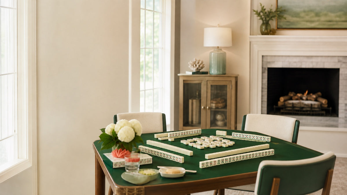 Mahjong table set for a game night