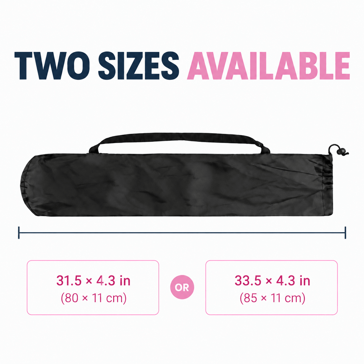 Black round-bottom mahjong mat storage bag with two size options: 31.5 × 4.3 in and 33.5 × 4.3 in