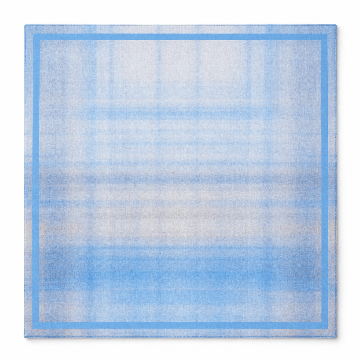 Square mahjong mat with a soft blue plaid pattern and medium blue double border.