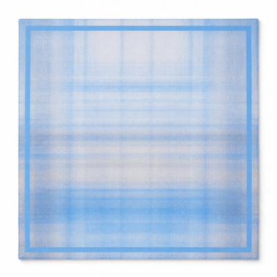 Square mahjong mat with a soft blue plaid pattern and medium blue double border.