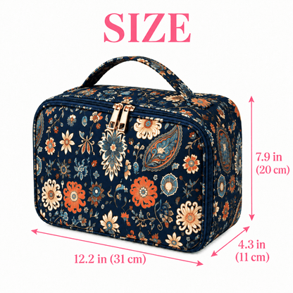 Bohemian floral Mahjong bag size chart showing 12.2 in (31 cm), 7.9 in (20 cm), and 4.3 in (11 cm)