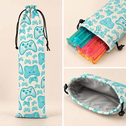 Game controller pattern Cartoon Mahjong Rack Storage Bag three-panel image showing exterior, rack storage use, and gray lining
