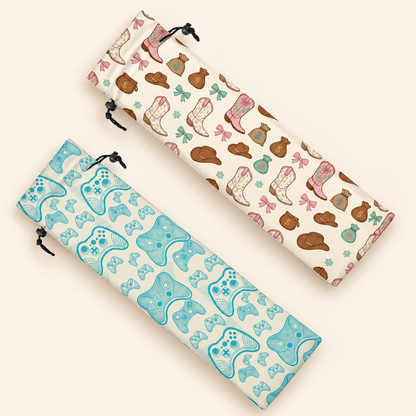 Cartoon Mahjong Rack Storage Bag main image featuring game controller and cowboy boots patterns