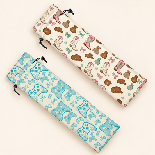 Cartoon Mahjong Rack Storage Bag main image featuring game controller and cowboy boots patterns