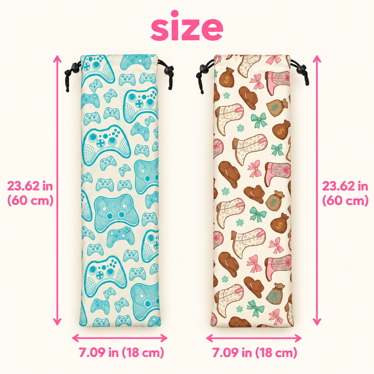 Cartoon Mahjong Rack Storage Bag size chart, 23.62 inches (60 cm) long and 7.09 inches (18 cm) wide