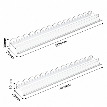 Clear mahjong rack size diagram showing 508 mm and 445 mm lengths, each 70 mm wide and 30 mm high.