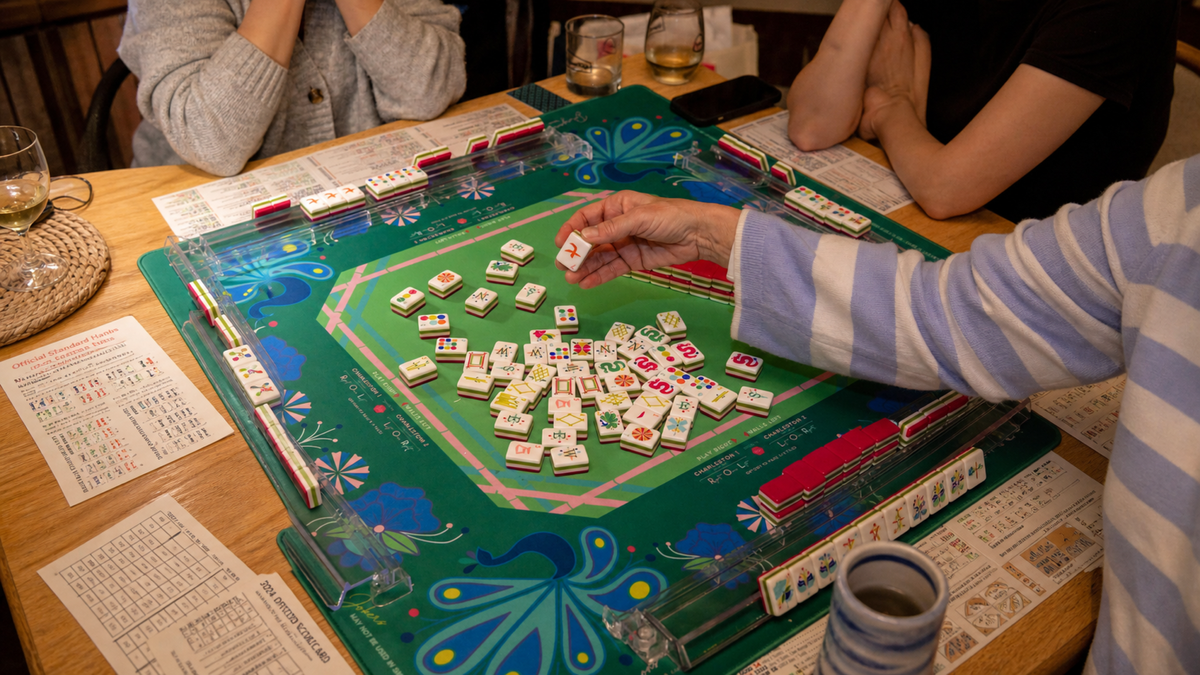 Mahjong table set for a game night