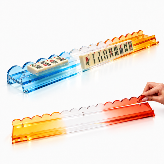 MahjCove blue orange red gradient acrylic mahjong rack on a white background