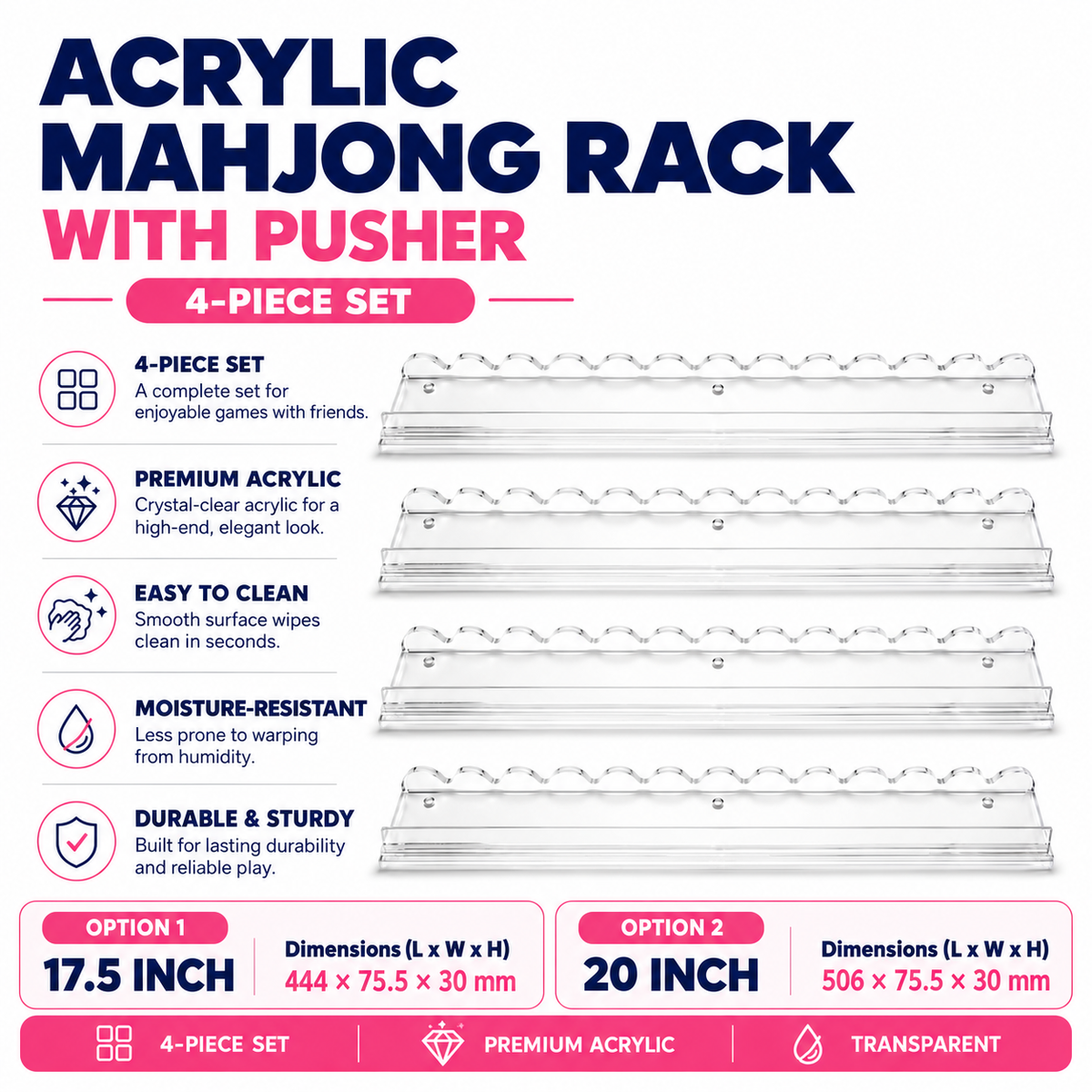  clear acrylic mahjong rack size guide
