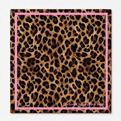 Leopard-print mahjong mat with a pink border – 31.5 inch square
