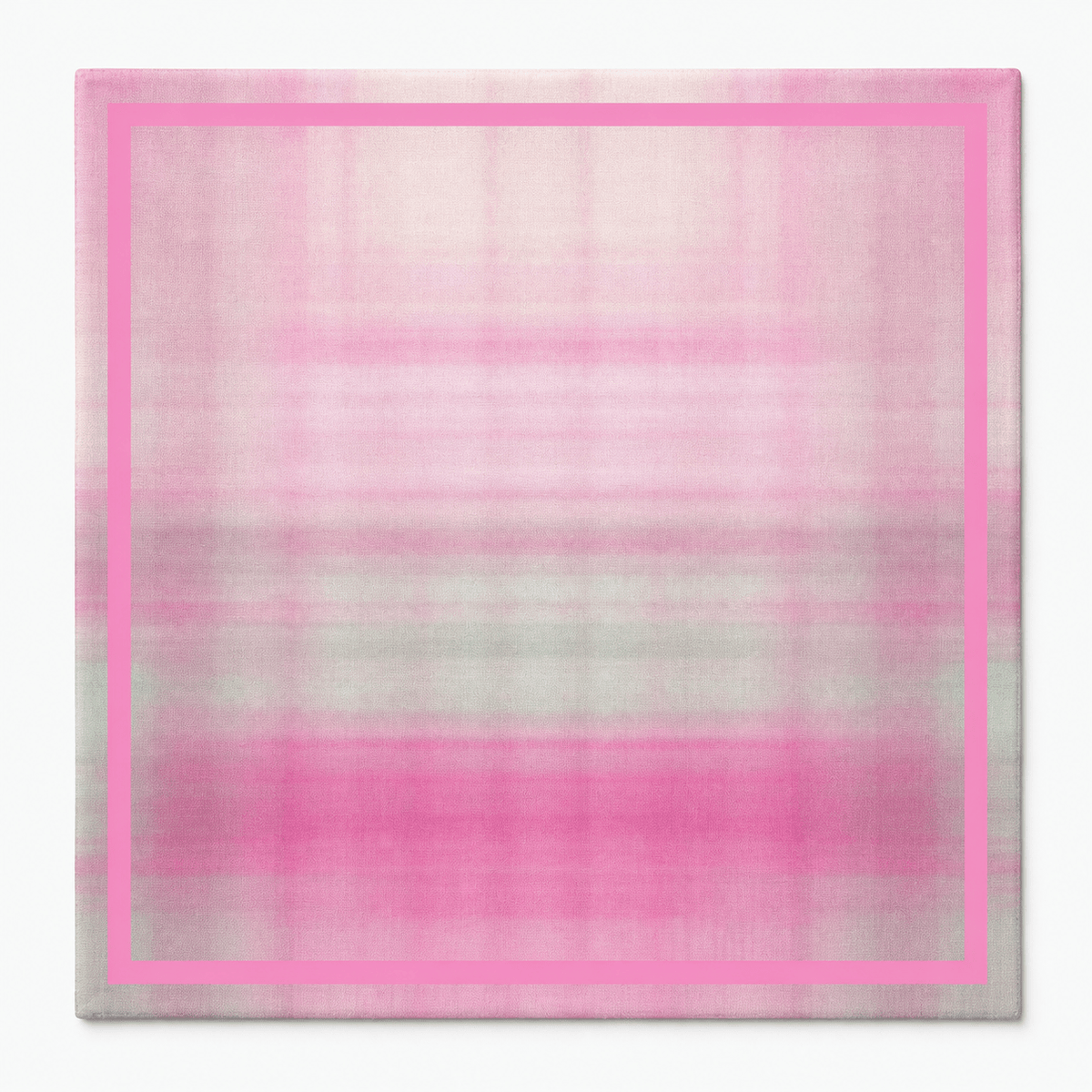 Square mahjong mat with a soft pink and pale green plaid pattern and bright pink border.