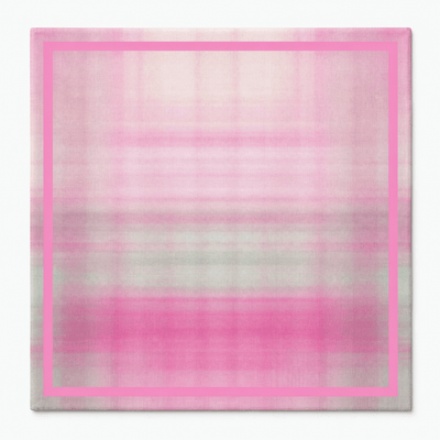 Square mahjong mat with a soft pink and pale green plaid pattern and bright pink border.