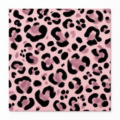 Square mahjong mat covered in bold black and dark pink leopard spots on a light pink background.