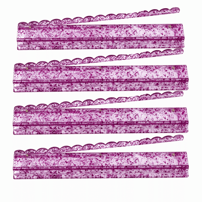 Four purple gold foil acrylic mahjong racks arranged on a light background