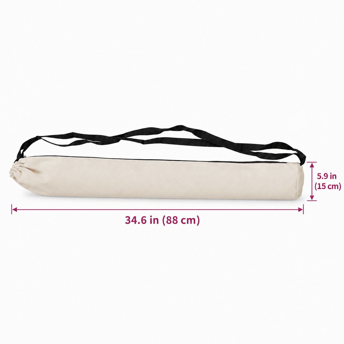 Dimensions of the white canvas mahjong mat bag: 34.6 inches long by 5.9 inches wide
