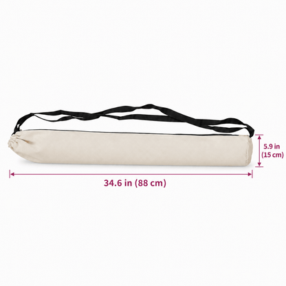 Dimensions of the white canvas mahjong mat bag: 34.6 inches long by 5.9 inches wide