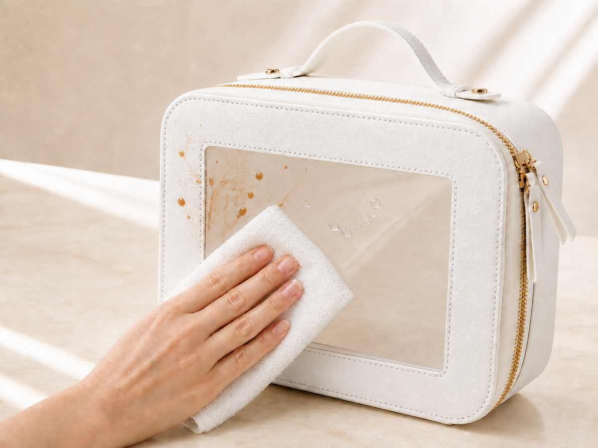Wiping stain off white waterproof travel storage bag